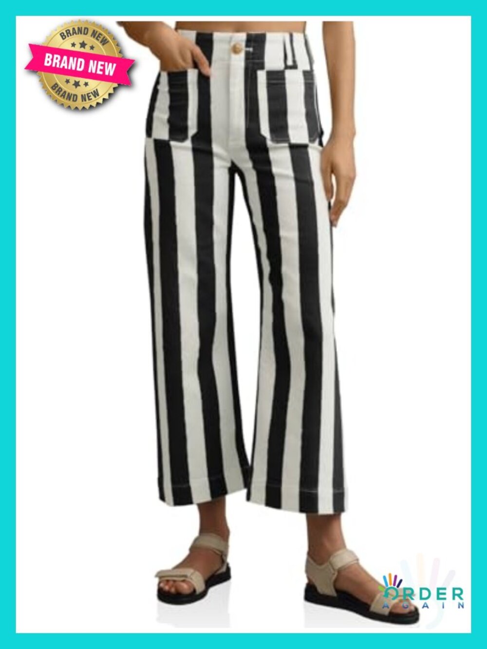 High Waisted Cropped Striped Stretchy Denim Jeans with Pockets